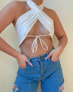 Aurora satin halter crop top